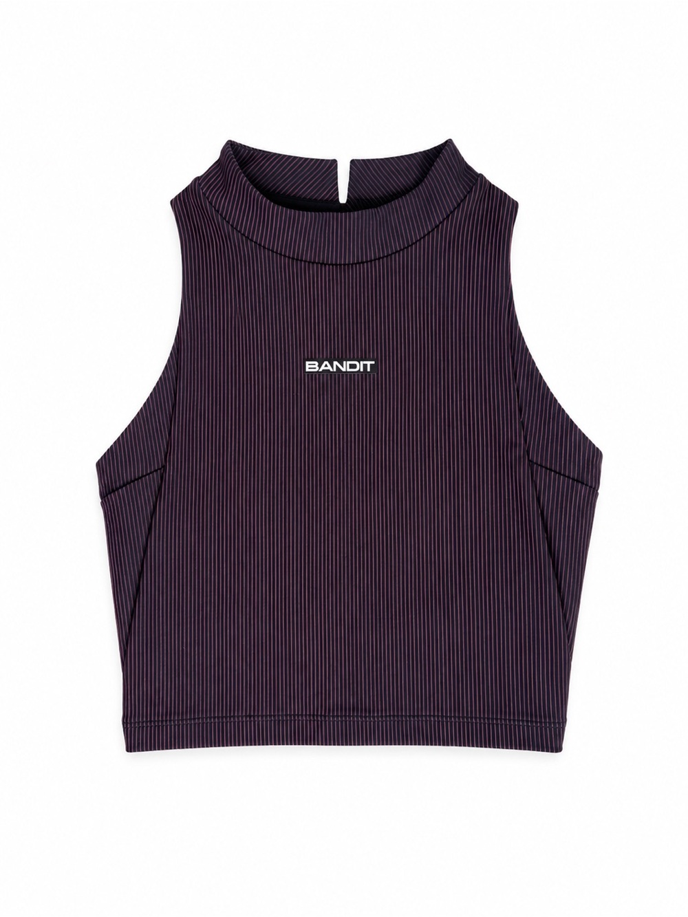 Bandit Running Purple Pinstripe Mock Neck Crop Top
